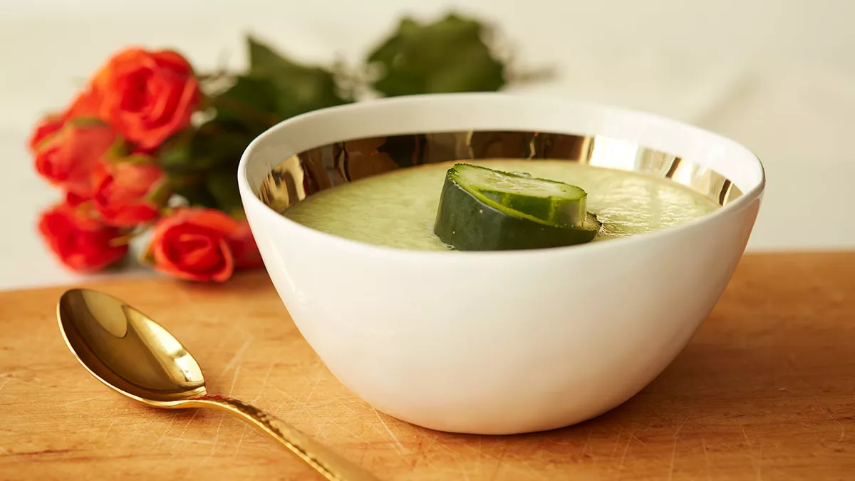 Chilled Cucumber Soup with Cilantro Mint, and Dill