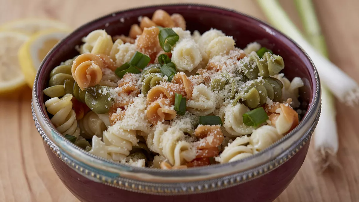 Pasta salad with Parmesan and scallions